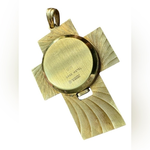 WORKING—VTG Waltham Gold-Plated Swiss 17 Jewel Mechanical Cross Pendant Watch main image 7